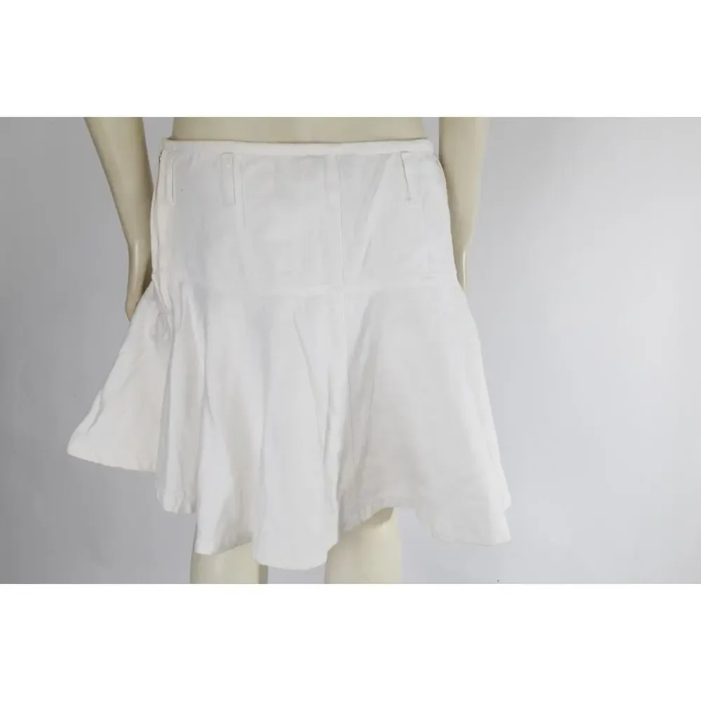Vintage Contempo Casuals 90s White Lace-Up Front Drop-Waist Flare Mini Skirt S